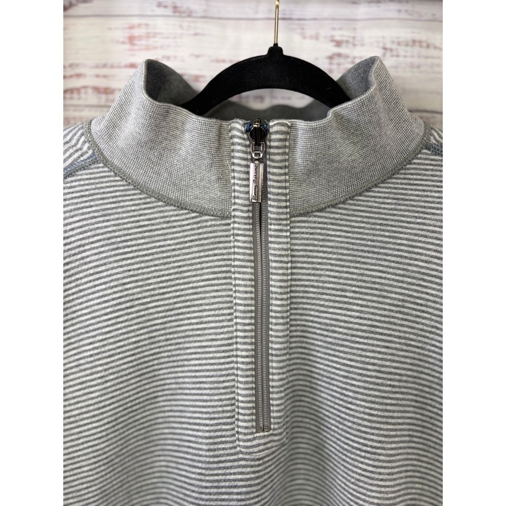Tommy Bahama Mens 2XL Reversible Quarter Zip Pullover Gray Striped Sweater - Picture 4 of 13